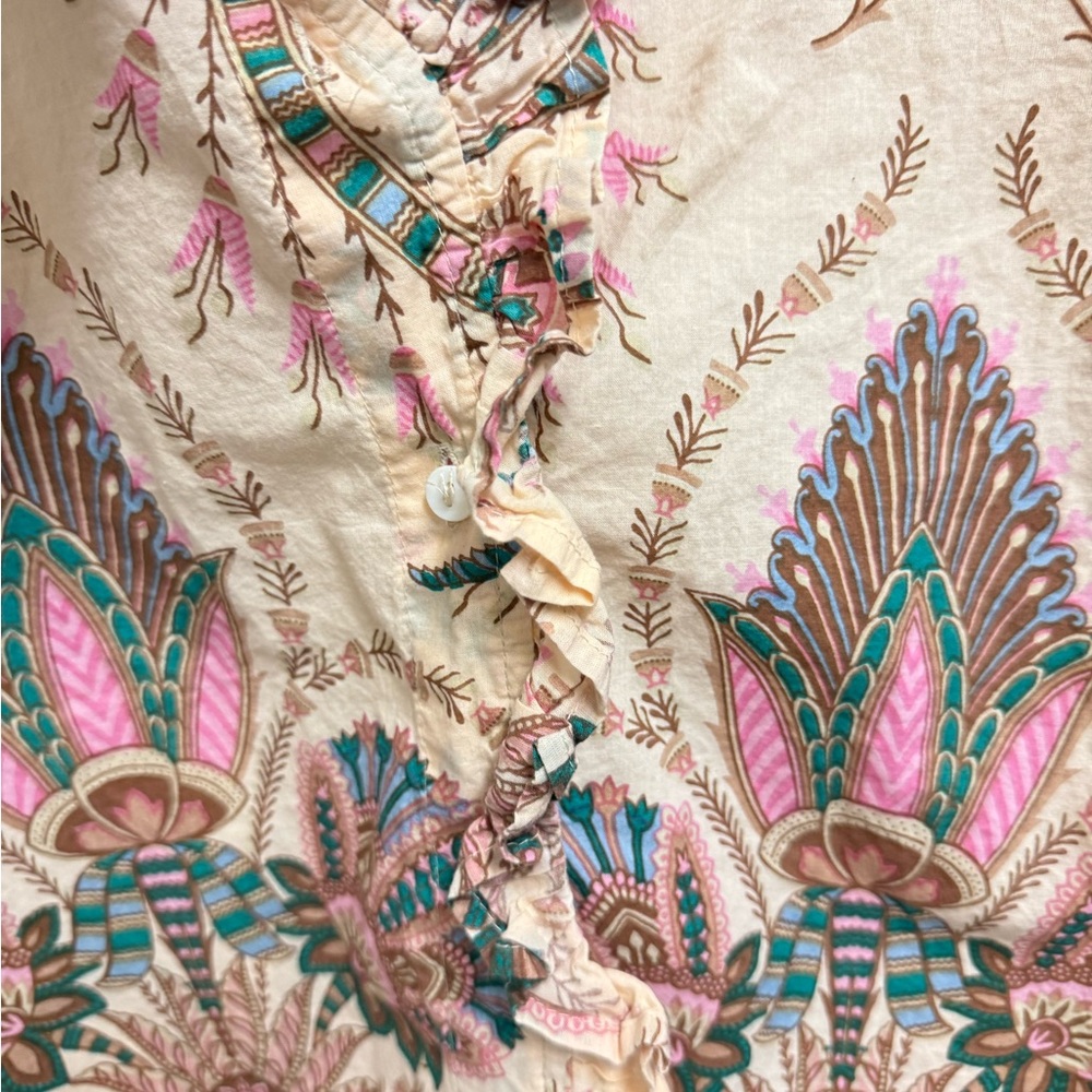 Mille Resort & Travel Pattern Button Down Ruffle Blouse - Picture 7 of 11